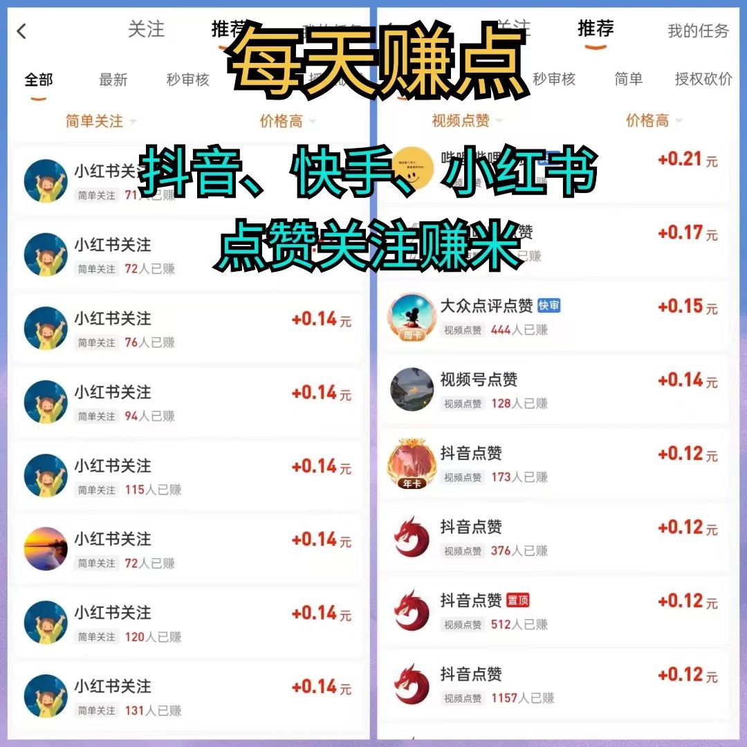 每天赚点大量关注点赞投票任务