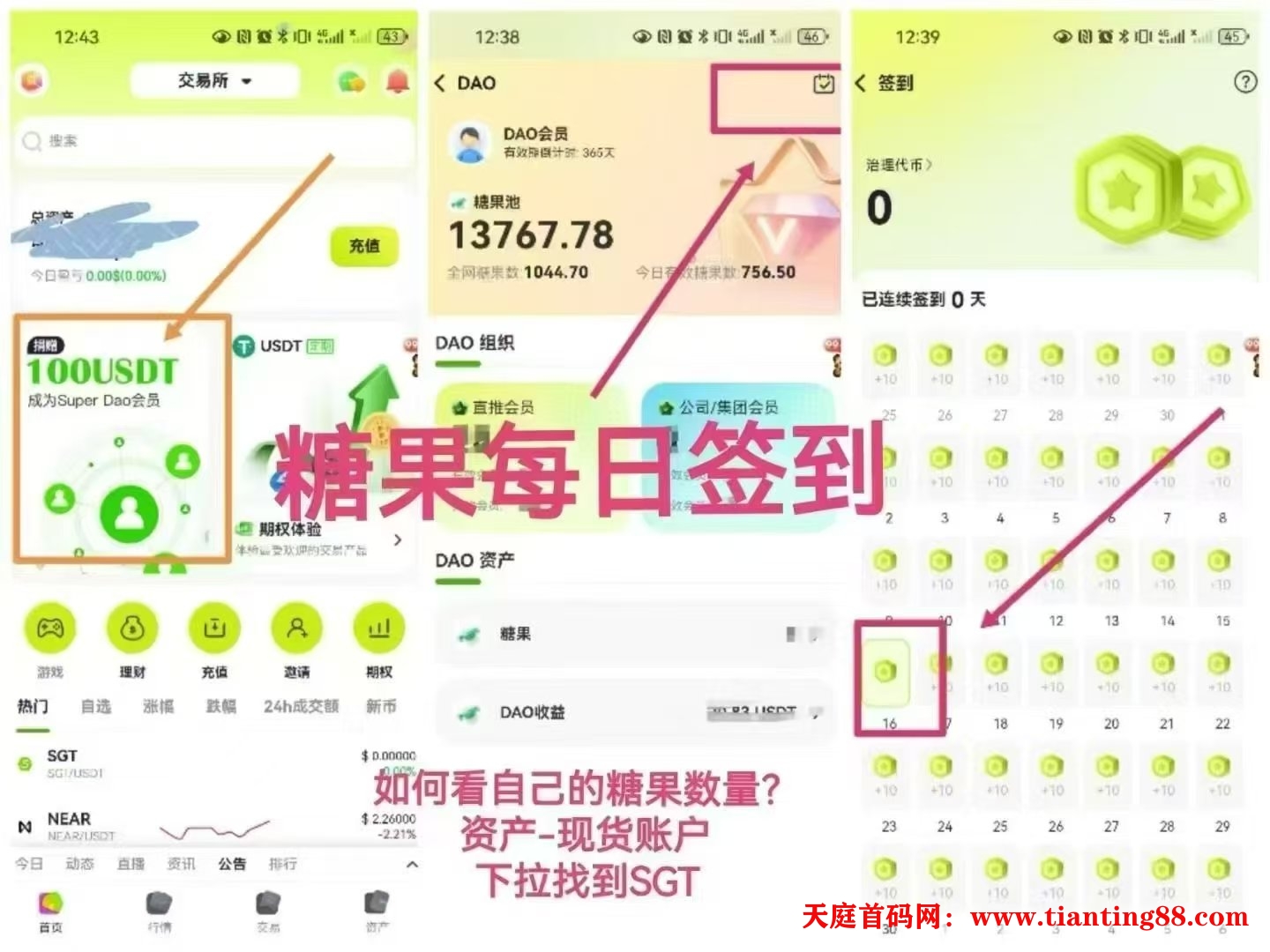 糖果交易所开始撸平台币【挖SGT头矿】0撸的每天签到得一枚平台币